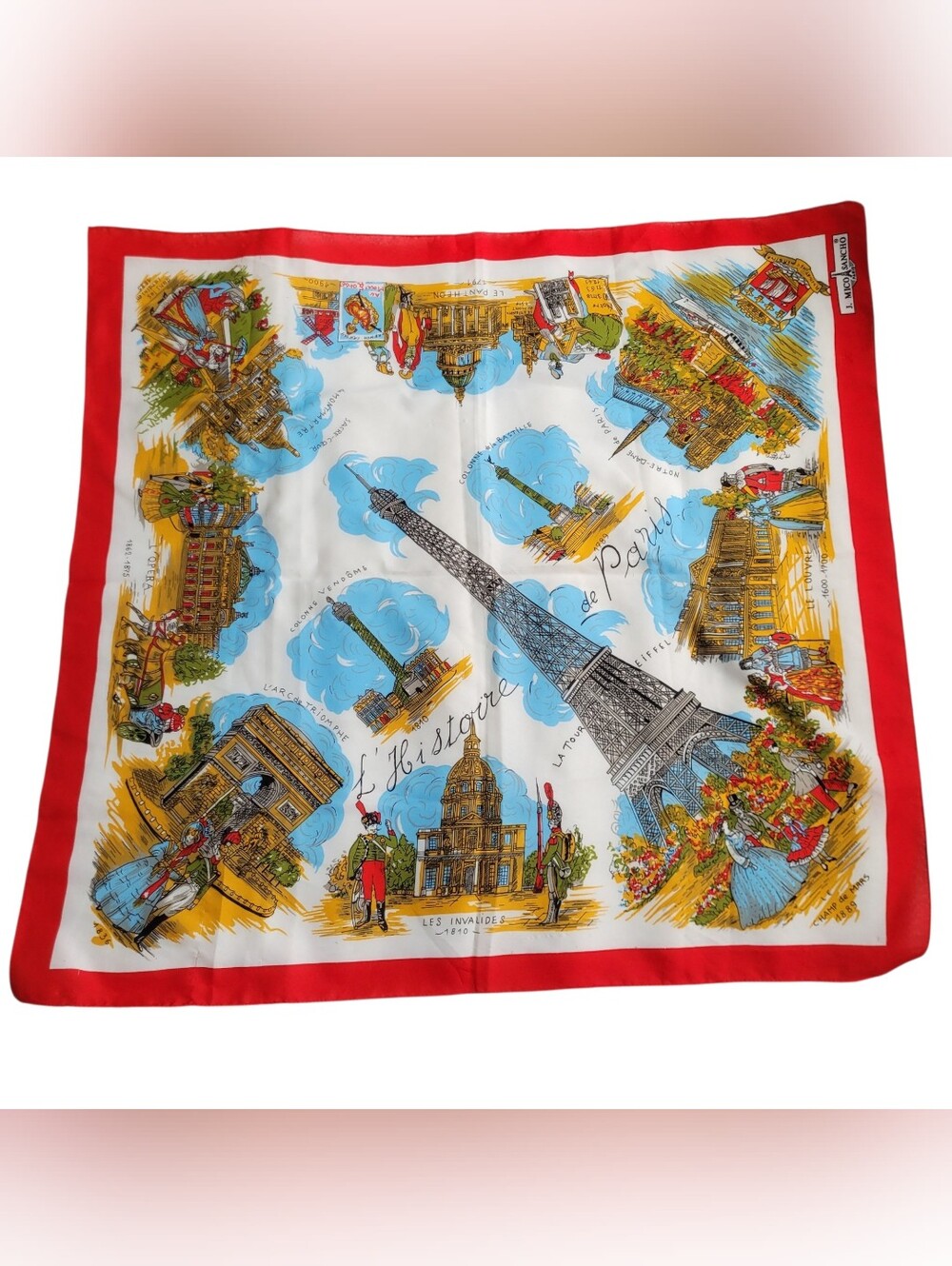 Vintage J Mico Sancho Paris History Landmark Scarf French